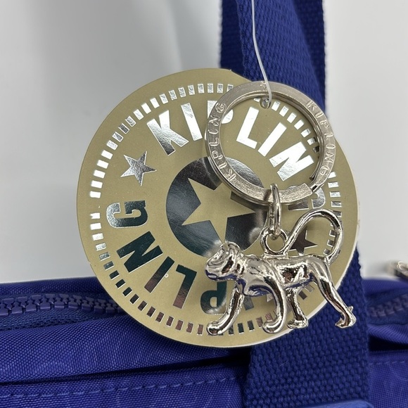 Kipling Zip-Top Tote with Adjustable Shoulder Strap Monkey Print Royal Blue NWT! - Picture 2 of 13